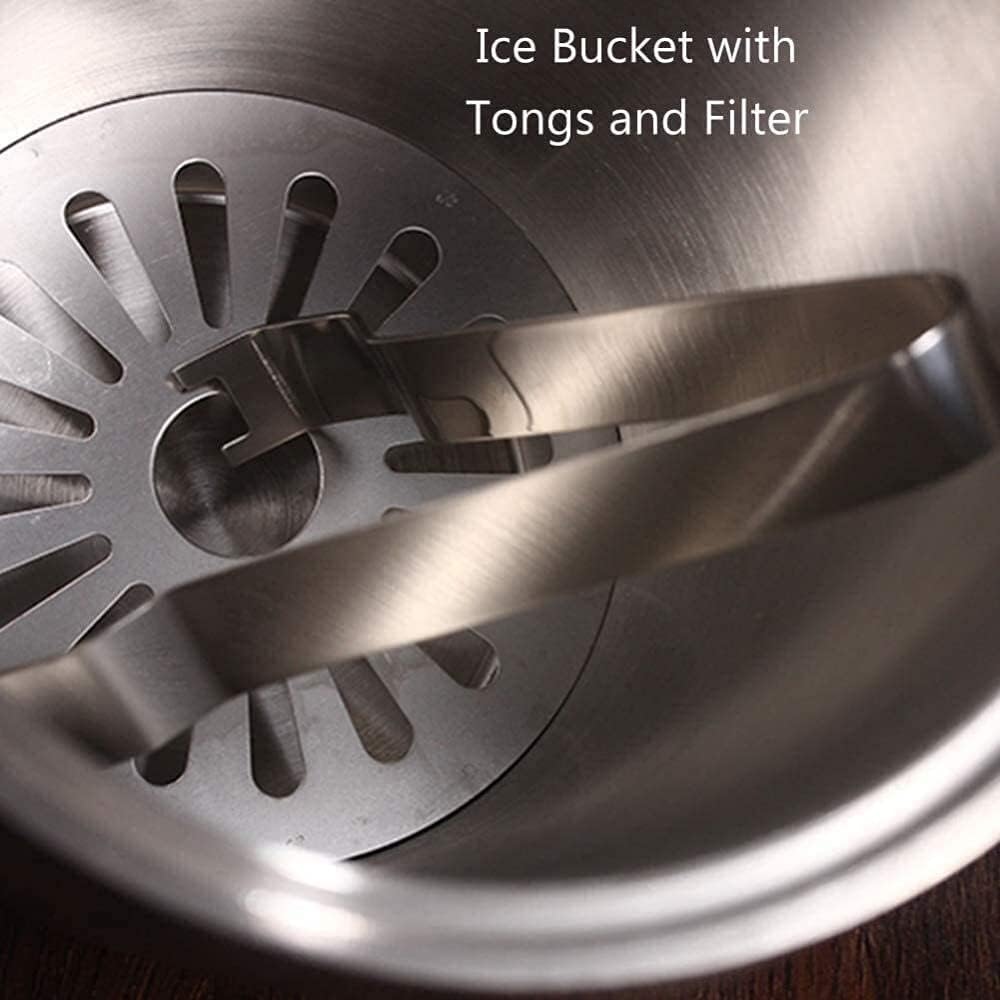 Ice Bucket Stainless Steel Ice Bucket,Stainless Steel Double Walled Ice Bucket with Lid Tongs Filter,Thick Wine Bucket Portable Wine Chiller for Bar Party-2L