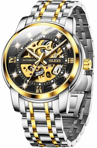 Image of OLEVS Mens Automatic Watch Skeleton Diamond Luxury Mechanical Self Winding Dress Wrist Watch Waterproof Luminous