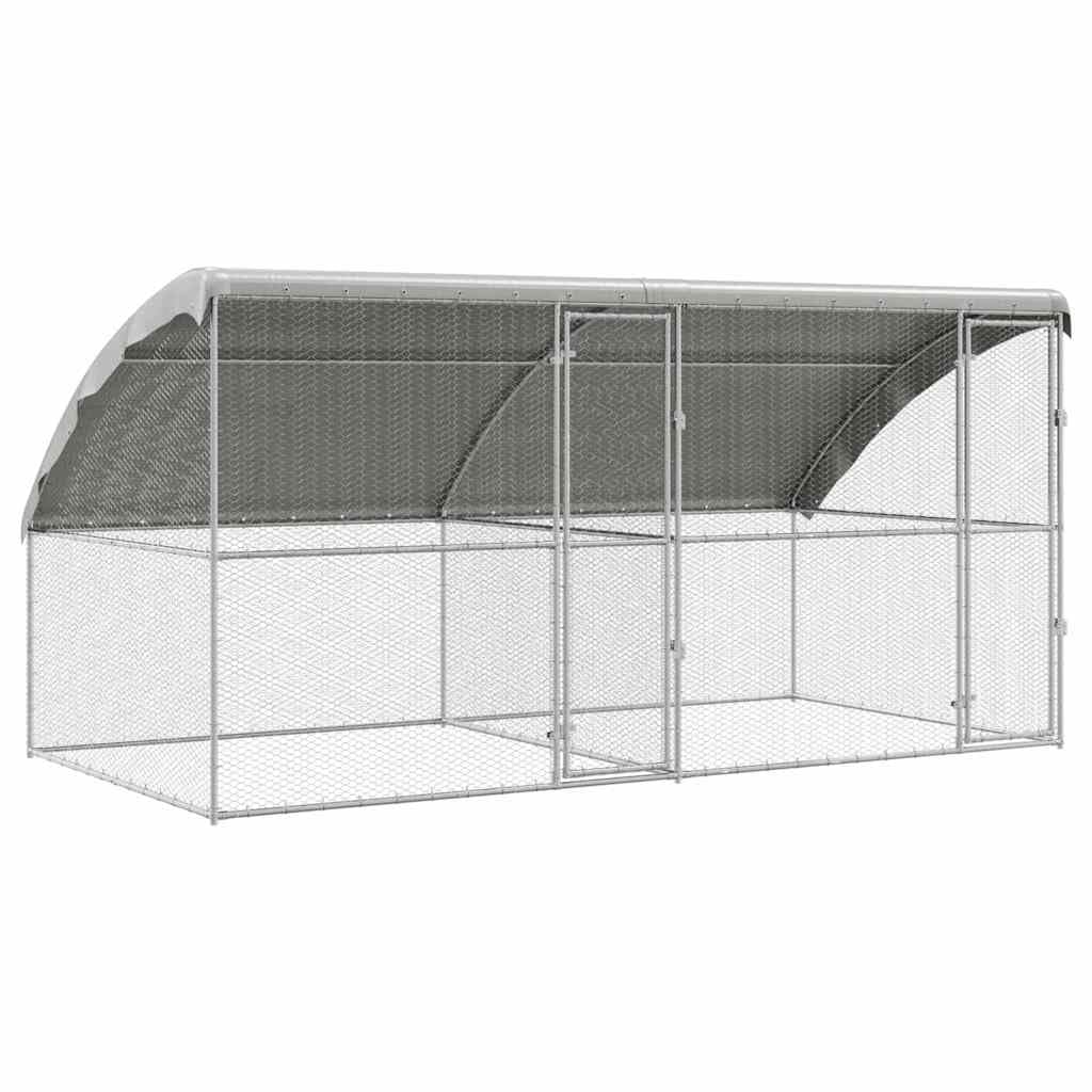 Gabbia per polli, 2 pezzi, argento, 400 x 200 x 200 cm, in acciaio zincato, gabbia per polli, conigli, oce, colombe e quaglie, con 2 ante