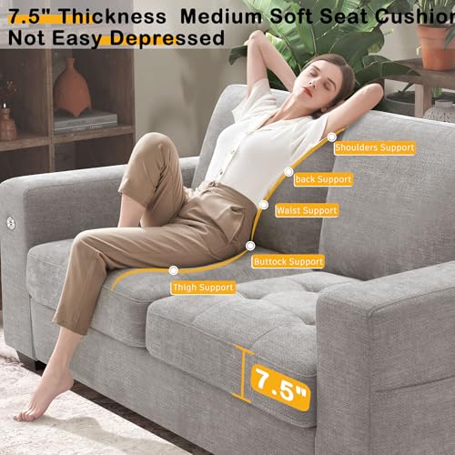 Image of Hanherry 70 inch Loveseat Sofa for Living Room, Modern Comfy Couch with Medium Firm Seat Cushion, Removable Cover,Wide Armrest,USB /Type-C Port,Chenille Fabric Couches for Small Space,Apartment,Bedroom