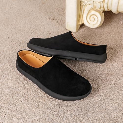 Image of LCQL Men Breathable Slides Slipper Leather Mules and Clog Summer Outdoor Indoor Flat Loafers Size 7-12