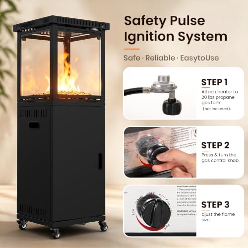 Image of Pamapic 41000 BTU Outdoor Propane Patio Heater, CSA Certified Weather Resistant Outdoor Heater with Lockable Wheels & Protective Cover, for Backyard Balcony Garden Poolside, Dark