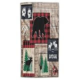 WONDERTIFY Animal Lodge Hand Towel Bear Moose Buffalo Plaid Band Deer Cabin Vintage Wooden Board Han