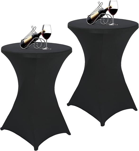 LYAFS 2 Pack 80 x 110cm Cocktail Spandex Stretch Square Corners Tablecloth, Black Cocktail Spandex Table Covers for Ø 80-85 cm Bar Table, Fitted High Top Round Tablecloth for Wedding Party Banquet