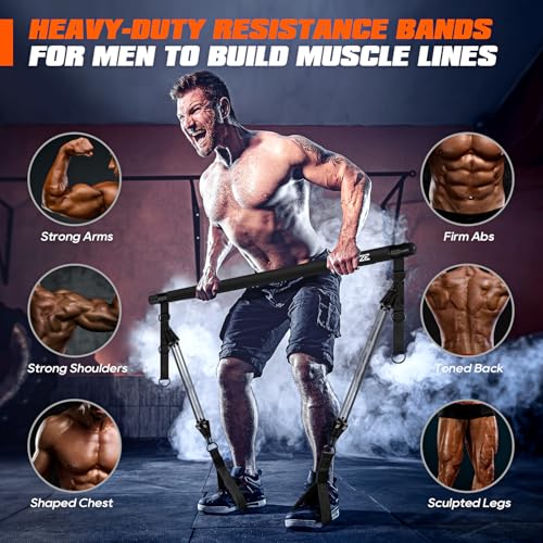 Image of KUTIZE Pilates Bar Kit with Resistance Bands, Heavy Duty Pilates Equipment for Men, Training Bands with Handles for Legs, Hip, Back, Arm, Abs, Chest, Shoulders, Portable Home Gym Workout Equipment