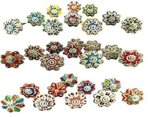 JGARTS Dotted Mix Color Multi Designed Ceramic Cupboard Cabinet Door Knobs Drawer Pulls & Chrome Hardware - Hand Painted Pulls Set of 20