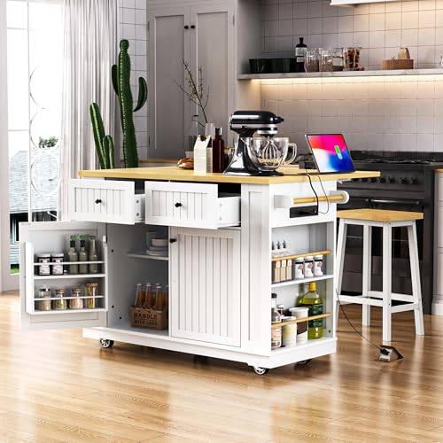 Rolling Kitchen Island with Drop Leaf & Power Outlet, Large