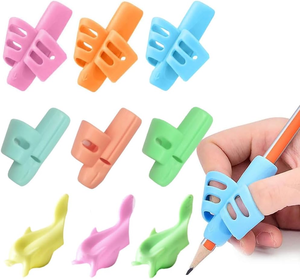 Pencil Grips for Children 9 Pack - 3 Steps Soft Rubber Handwriting Aid Grip Pencil Holder Finger Posture Correction Multicolour Writing Tool for Todders Kids Students Preschoolers Training