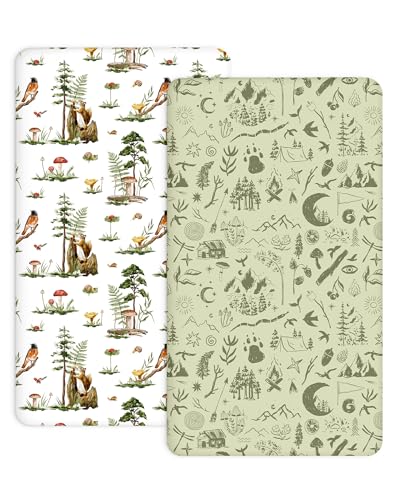 Image of Crib Sheets for Boys and Girls, 2 Pack Fitted Baby Sheets for Standard Toddler Mattress 28 inch x 52 inch, Soft Breathable Jersey Knit Baby Bedding (Bear Tracks)