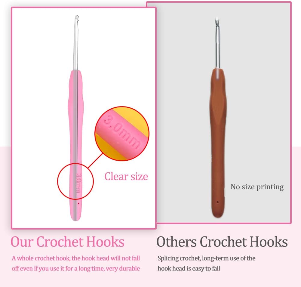 3 mm Crochet Hook, Ergonomic Handle for Arthritic Hands, Extra Long Knitting Needles for Beginners and Crocheting Yarn (3 mm)