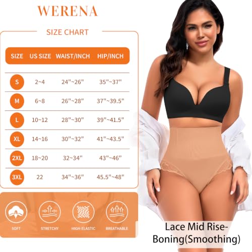 Image of Werena Tummy Control Thong Shapewear for Women High Waisted Body Shaper Panties Shaping Thong Girdle Underwear