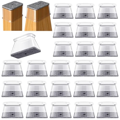 32 Pcs Rectangle Chair Leg Floor Protectors for Hardwood - Silicone Felt Furniture Pads, Scratch/Noise Reducing Covers, Large (Fit Perimeter 5