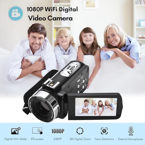 Daconovo Câmera de vídeo digital FHD 1080P Filmadora DV Gravador 30MP Zoom digital de 18X Tela de 3,