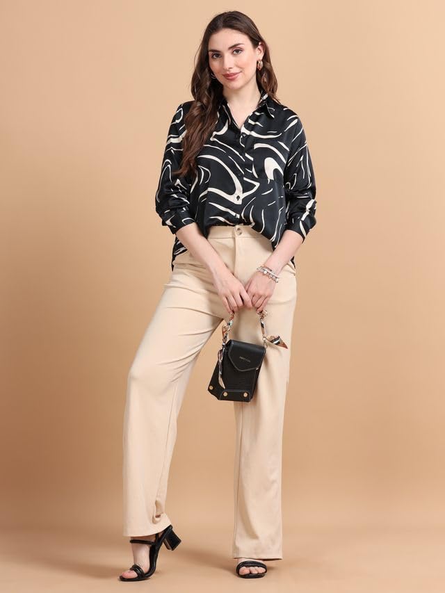 Image of Glam & Chique Women's Abstract Printed Button-Down Shirt XS-2XL