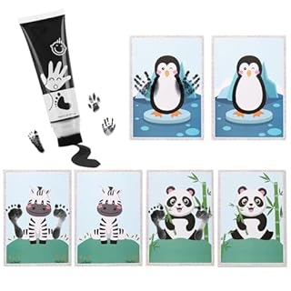 TOGOU2S Baby Hand and Footprint Kit, Baby Safe Paint Non Toxic & Acid-Free, 6 Imprint Cards with Animal Pattern, Baby Friendly Paint for Handprints with Sponge Attachment 75ml/Tube (Black)
