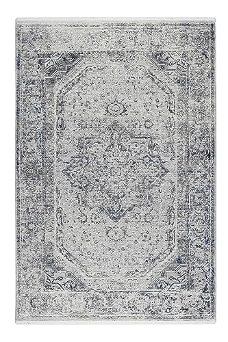 Wecon Home Teppich Beige Blau modern Vintage Kurzflor für Wohnzimmer, Schlafzimmer oder Flur SOHO Touch (240 x 290 cm)