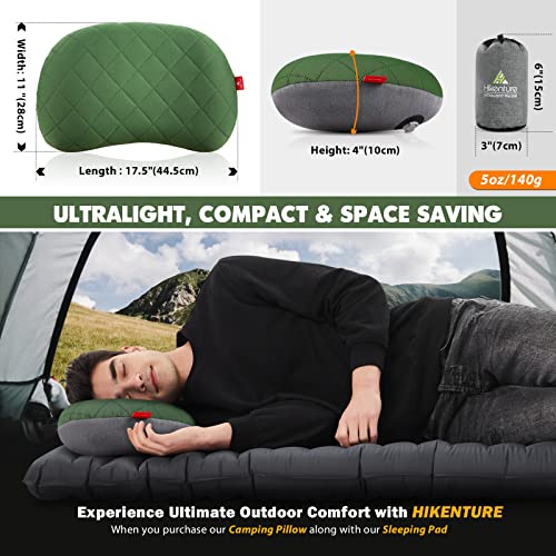 HIKENTURE Camping Pillow Inflatable Pillow with Removable Cover Green - Image 5