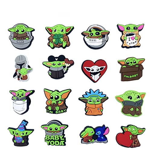 PINTOPUNTO 32pcs Baby Yoda Sabot Chaussure Ornement, ZHULIA - Ornement de Chaussure en PVC de Dessin Animé Mignon pour Chaussures Sabot Chaussures Crocodile et Bracelet Dragonne Fête Cadeaux de Noël Cover