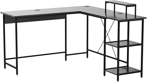 Miniatura 5 de UNICOO Escritorio en forma de L – Escritorio esquinero en L para oficina en casa, escritorio de juegos en forma de L, estación de trabajo para