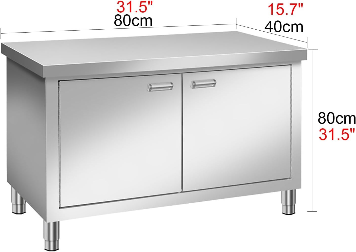 Kitchen Work Table Double Door Storage Cabinet Kitchen Prep Table Stainless Steel Work Table Sturdy Metal Table Multi-function Work Table(31.5 * 15.7 * 31.5in)