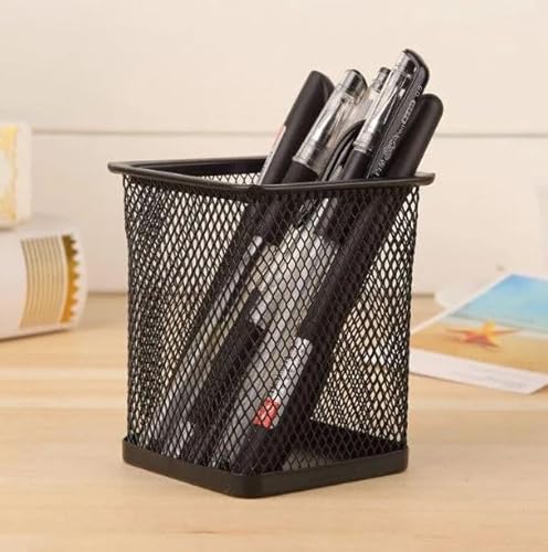 Porta-Lápis e Caneta Quadrado Aramado de Metal Preto - Organizador de Mesa para Escritório e Home Of