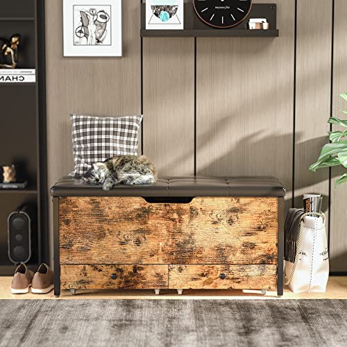 image for LIKIMIO Storage Benches, Leather Entryway Bench with Flip Top Storage 
