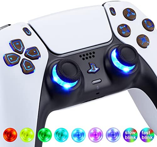 eXtremeRate Multi-Colors Luminated Dpad Thumbstick Udostępnij Przyciski Home Face dla ps5 Controller, Ziarno Drewna Klasyczne Symbole Przyciski Zestaw LED DTF V3 dla ps5 Controller - Controller Nie Jest Wliczony W Cenę