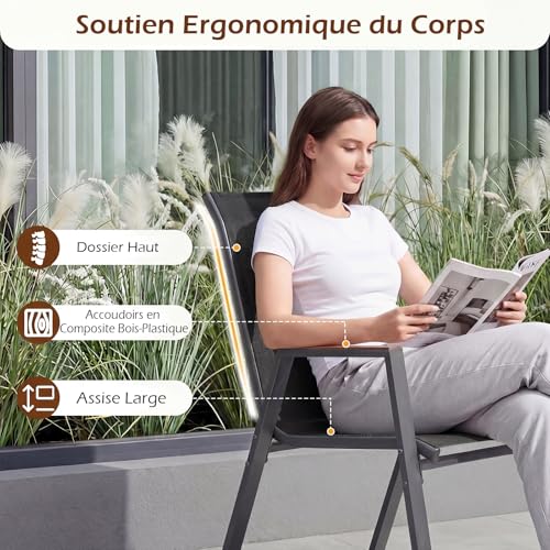 Lot 2 Chaises Jardin Empilables Tissu Respirant COSTWAY