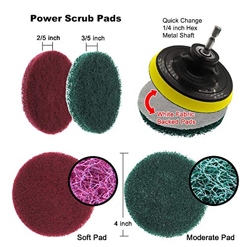Image of 11Pack 4 Inch Drill Power Brush Tile Scrubber Scouring Pads Cleaning Kit with 4 Inch Disc Pad Holder for Bathroom & Kitchen Cleaning