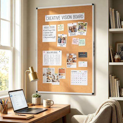 Cork Board 48 X 36, Foldable Bulletin Board with Silver Aluminium Frame,Large Cork Boards for Walls, Cork Bulletin Board for School, Home & Office by Facilife - Used condition - Image 6