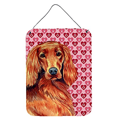 Caroline's Treasures LH9164DS1216 Irish Setter Hearts Love and Valentine's Day Portrait Wall or Door Hanging Prints Aluminum Metal Sign Kitchen Wall Bar Bathroom Plaque Home Decor Front Door Plaque, 1