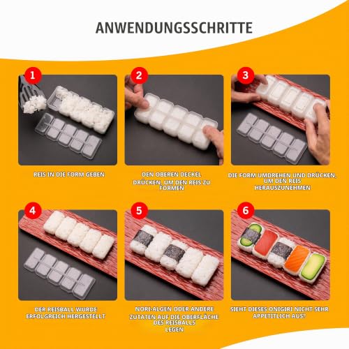 Foto von Pukpu Sushi Set zum Selber Machen 15-teilig – Sushi Maker & Sushi Starter Set für Anfänger mit Nigiri Formen, Bambusmatte, Messer, Stäbchen & Anleitung