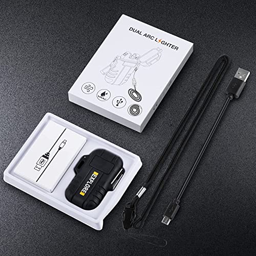 LcFun Waterproof Lighter Outdoor Windproof Lighter Dual Arc Lighter Electric Lighters USB Rechargeable-Flameless-Plasma Cool Lighters for Camping, Hiking, Adventure, Survival Tactical Gear (Black)