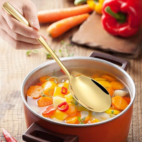 Stainless Steel Serving Spoons Large 9.2-Inch Gold Serving Spoon 8-Piece Big Serving Utensil Set for Buffet, Parties, Catering - Dishwasher Safe(8-Pieces, Gold) by Oakibee - Image 8
