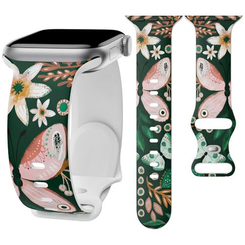 Image of Floral Band Compatible with Apple Watch Bands for Women 40mm 42mm 41mm 38mm 44mm 45mm 46mm 49mm, Cute Pattern Flower Soft Silicone Sport Strap for iWatch Series Ultra 11 10 SE 9 8 7 6 5 4 3 2