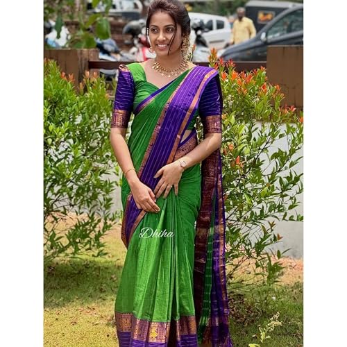 Image of Narayanpet Pure Cotton Saree for Women | Preethika Big Border Saree with Running Blouse | Tassels | Handloom Weave
