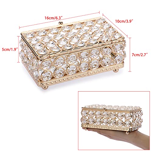Elldoo Crystal Jewelry Box Rectangle Trinket Organizer Earrings Rings Box Treasure Box Home Decor Accent Decorative Box With Lid For Valentine Wedding Christmas Birthday Gift, Gold, Small #TOP1