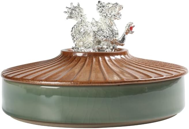 Tea Tin Silver Inlaid Stackable Tea Cake Jar With Lid And Carrying HandleCeramic Wake Storage Container(Green)