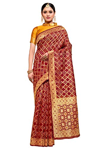 Image of Amazon Brand - Anarva Women's Banarasi Silk Blend Saree With blouse piece (A Bandhani Silk104)