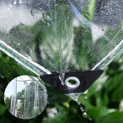 Lona impermeable resistente de 0,55 mm con ojales, transparente de 650 g/㎡, cubierta de lluvia para jardín, barbacoa, techo, pabellón, invernadero, personalizable (4 x 4 m)