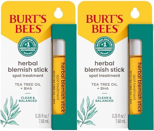 Burt’s Bees Clear and Balanced Herbal Blemish Stick, with Tea Tree Oil, On-the-Go Blemish Care, Unclogs Pores, Use with Skincare Products, 2-Pack, 0.26 fl. oz.