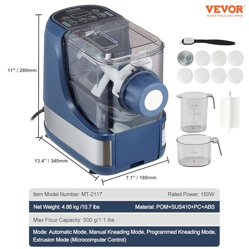 VEVOR Electric Pasta Maker, 150W Automatic Noodle Maker Machine with 8 Pasta Shapes, 4 Intelligent Modes, 500g Flour Capacity Pasta Maker Machine with Measuring Cups, Cleaning Brush for Home Kitchen by VEVOR - Image 7