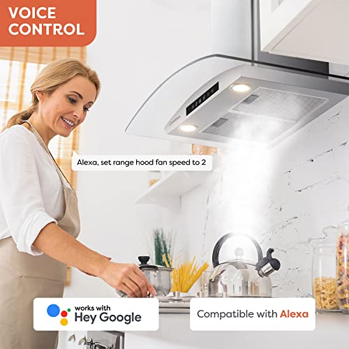 Ciarra Smart Range Hood 30 Inch With Voice Control, Compatible With Alexa/Google Home/Smart Life Assistant, 2 Level Led Lighting, 3 Speed Fan, Wall Mount Range Hood In Stainless Steel, Cas75502W #TOP4