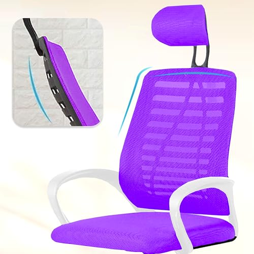 Image of Casa Copenhagen,Mesh Office Desk,Rocking Ergonomic Computer Chair Adjustable High with Headrest and Comfortable Armrest Swivel Chair - Purple & White Handle