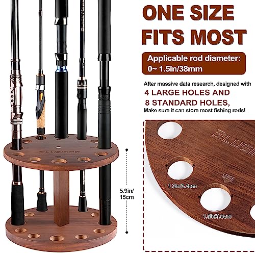 Plusinno V12 Fishing Rod Holders For Garage, Vertical Fishing Pole Holders Wooden Round Floor Stand, Fishing Rod Rack Holds Up To 12 Rods Or Fishing Nets Storage Organizer Racks, Fishing Gifts For Men #TOP2
