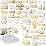 SOUL SHIFT 60PCs Fully Assembled Wedding Photo Booth Props - Prop Stand - Gold Signs - Elegant Wedding & Reception Party Supplies- Funny Wedding Props -Gold Foil Print – Bridal PhotoBooth