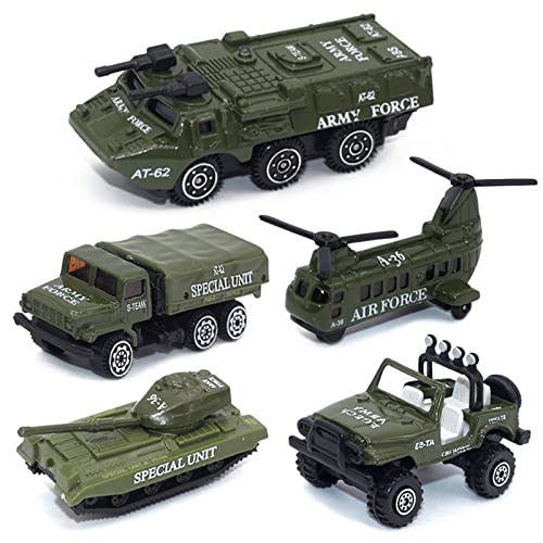 CORPER TOYS Army Vehicle Toy Set Diecast Military Model Cars Metal Army Playset Helicopter Tank Truck Armored Car for Kids Pack of 5 Pieces