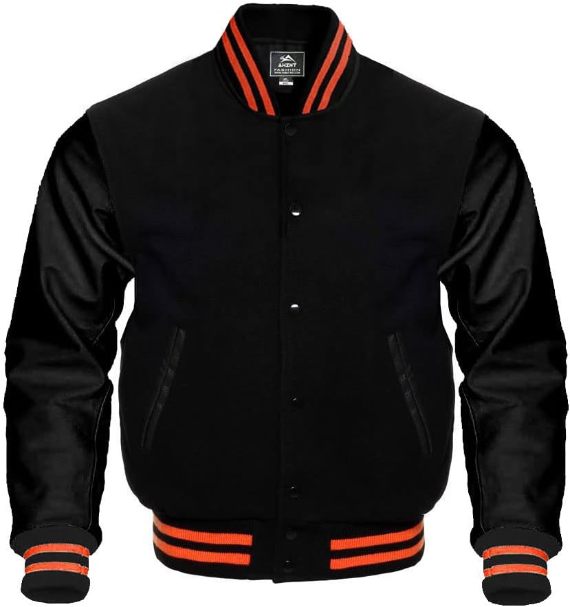 Baseball Jacket Varsity Letterman Jackets Genuine Leather Sleeves & 37 Team Colors Original Wool