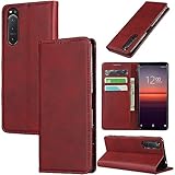 対応 Xperia5 ii ケース 手帳型 スマホケース エクスぺリア5 ii so-52a sog02 カバー 手帳型 カードスロット、キックスタンド レザー(レッド)
