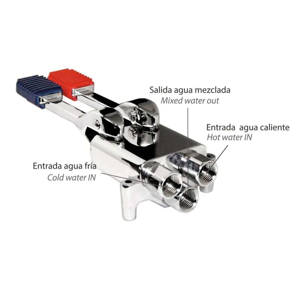 Kit Grifo Pedal Completo, Plateado, 5 Piezas con Caño Alto, 2 Palancas, Incluye Latiguillos 150cm y 40cm